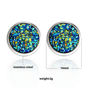 <span class=keywords><strong>Orecchini</strong></span> a bottone tondi in acciaio inossidabile con Glitter anallergici Druzy in cristallo Gypsophila per donna - Product Image 4