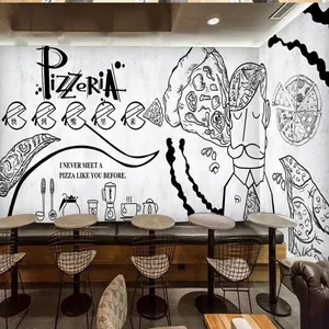 Hand Painted Black White Mural Pizza Shop Tagum City Wallpaper Glossy Wallpaper Curve Wallpaper