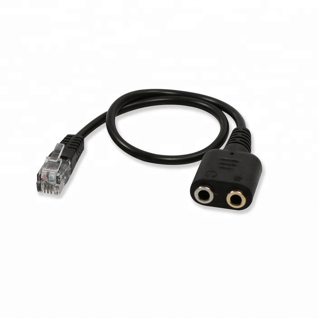 Audio Cable RJ9 Modular Plug to Dual 3.5mm Female Jacks for Analog PC Headset to Desk Phones
