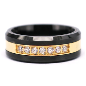 Seven Stones Black Tungsten Mother <span class=keywords><strong>Rings</strong></span>,Black and Gold Seven <span class=keywords><strong>Diamond</strong></span> Family Ring - Product Image 2