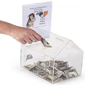 High clear house shape acrylic donation boxes with locks for charity