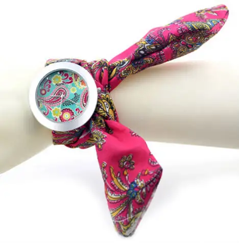 Reloj de pulsera de tela con estampado de flores para mujer, nuevo diseño de alta calidad, a la moda, 3 # DW010, 2014