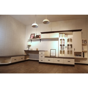 Pratico a buon mercato stabile libreria in legno con porta in vetro e cassetti - Product Image 3