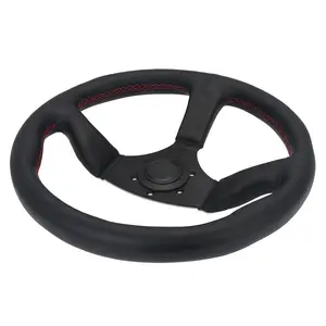 Hot Bán 350Mm 330Mm PU Da Khung Màu Đen 3 Nói Jdm Chỉ Đạo Wheel Với Nút Phổ Lái Xe Bao Gồm Bánh Xe