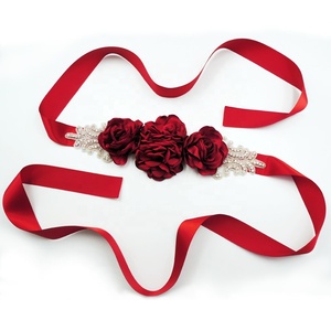Cinturón de <span class=keywords><strong>boda</strong></span> hecho a mano con diamantes de imitación y perlas para embarazadas, cinturón de maternidad con flores y rosas 3D - Product Image 2
