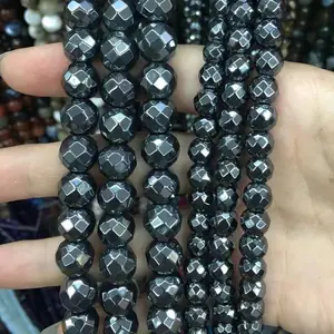 Perles rondes en hématite magnétique grise, brin de perles à facettes pour la fabrication de bijoux, livraison gratuite