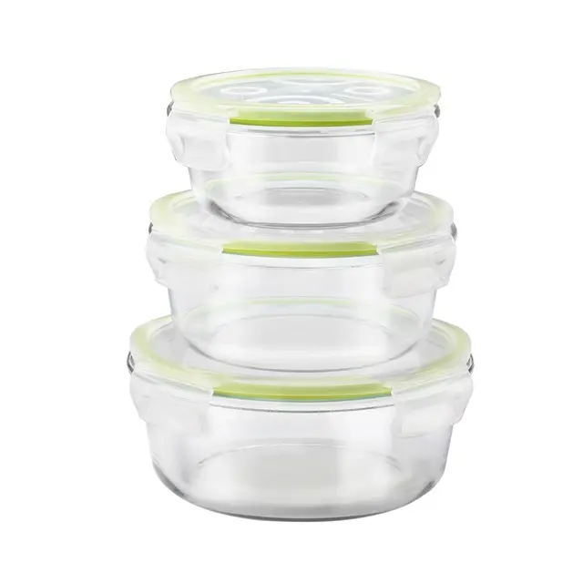 Boîte à Lunch en verre Borosilicate, ronde, de 330ml, 550ml, 850ml, sac en verre Borosilicate, préparation de repas, avec couvercle scellé en PP