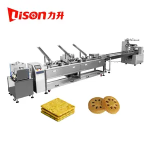 Automatic single lane cream filling biscuit sandwiching machine with pillow packaging machine