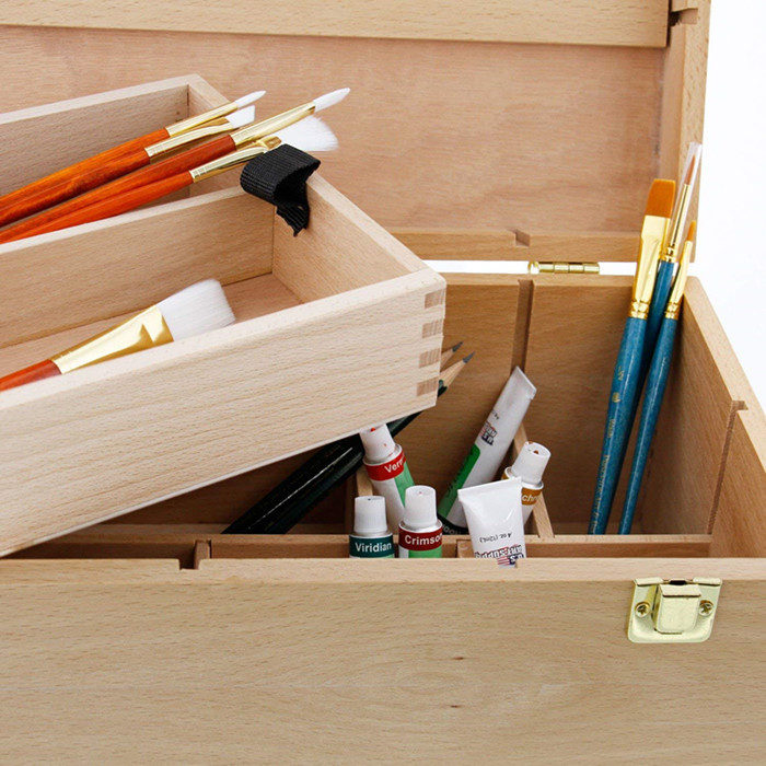 Boîte De Rangement Bois Massif Fournitures Art - Coffret Crayons Pinceaux Pastels Avec Fermoir, Organisation Artiste