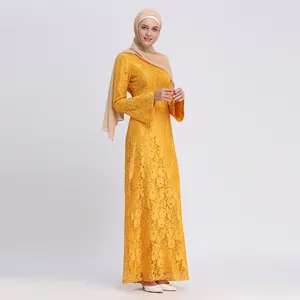 Fabricante de China Eid Ramadán traje vestido de encaje de moda de diseño moderno Baju Kurung Kebaya de manga larga vestido de boda musulmán