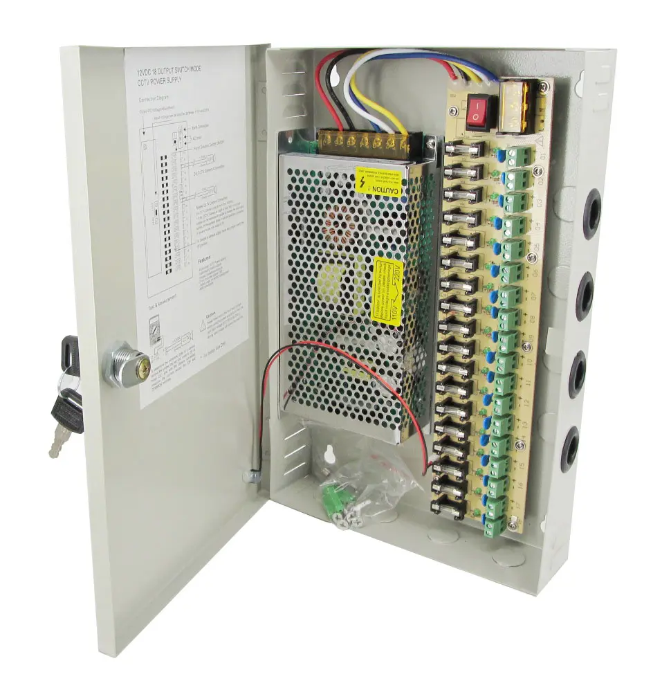 18 ports 12v dc power supply distribution box 15 amp cctv camera