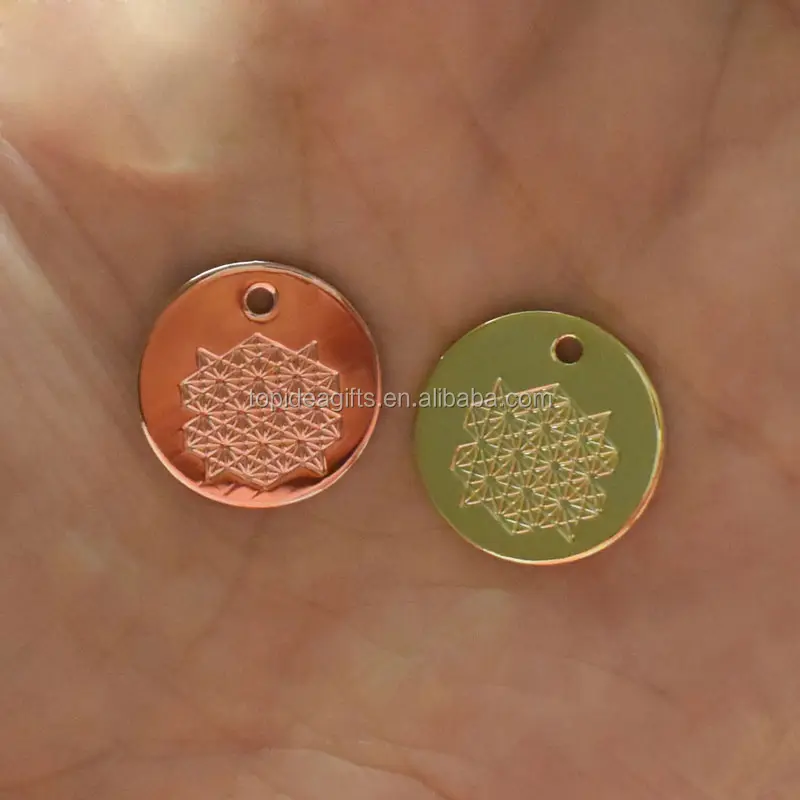 Altın gül altın takı bilezik etiketleri özel Logo disk şekli kolye takılar