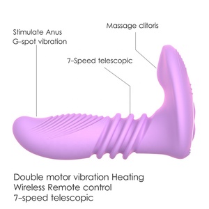 Hot Sale G-Tempat P-Tempat Teleskopik <span class=keywords><strong>Strapon</strong></span> Dildo Remote Control Pemanas Vibrator Seks Mainan - Product Image 3