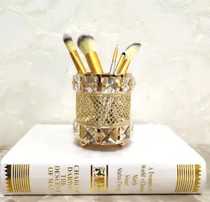 Maange — porte-brosse de maquillage en or, super luxe, en cristal, organisateur rotatif, fait à la main, stylo, coupe-crayon
