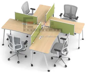 사무실 가구 회사 4 인승 사무실 워크 스테이션 파티션이있는 직원 사무실 책상 나무 테이블