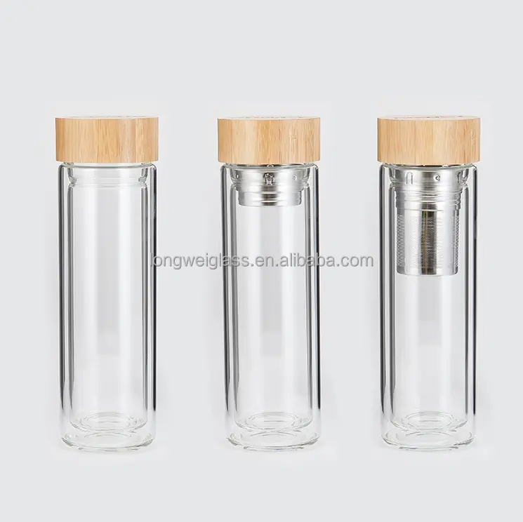 גבוהה ורוסיליקט מסנן כפול קיר זכוכית לשתות גמיש מים בקבוק