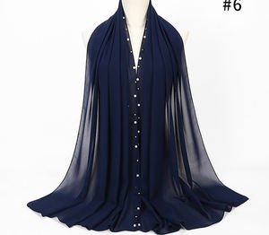 Sciarpa per la testa da <span class=keywords><strong>donna</strong></span> con perla in Chiffon di colore solido musulmana di Design più recente - Product Image 5