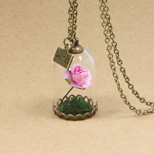 NX441 Huilin New Design <strong>Beauty</strong> <strong>and</strong> <strong>Beast</strong> Dry Rose Flower Necklace Creative Glass Bottle Red Rose Wish Pendant Necklace - Product Image 6