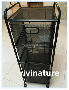 4 Tier Rolling <strong>Metal</strong> Mesh Storage Cart with Drawers <strong>File</strong> <strong>Cabinet</strong> - Product Image 2