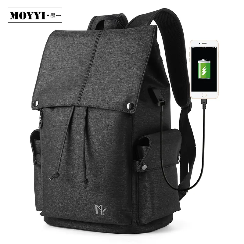 MOYYI Ransel Santai Modern Nyaman Bahan Bahu Bersirkulasi Ransel Pengisian Usb Logo Kustom Ransel Laptop