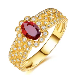 Joyería de oro amarillo de Arabia Saudita, venta al por mayor, Gema natural de 1.27ct, anillo de oro de 18k de rubí rojo