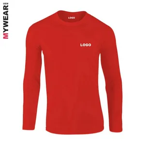 100% cotton mens long sleeve t shirts round neck wholesale custom printing red uniform clothes