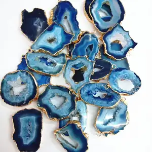 Verschillende Kleur Teal Paars Druzy Vergulde Bezel Charm Geode Agaat Slice Hanger