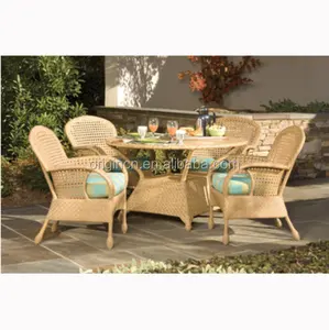 Spanish Style Coffee Shop Outdoor Garden Furniture Rattan 4 Seater Dining Table Chairs Set