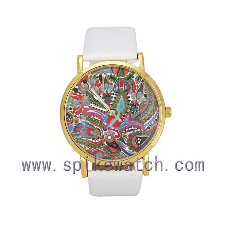 American style stylish customized picture dial white chronograph leather watch