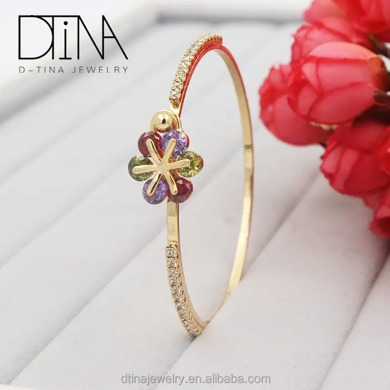 DTINA 18k gold plated bangle fashion style bracelet designed for woman's colorful stone flower bracelet