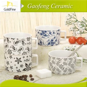 Goldfine Bán Buôn Drinkware Loại Sứ Decal Nhiệt Resisted Mugs 16Oz Quanh Co Gốm Súp <span class=keywords><strong>Mug</strong></span> Với Muỗng - Product Image 6
