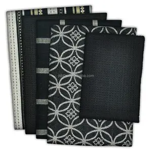 Conjunto de 3 negro cocina jacquard toallas de té Waffle toalla de cocina de algodón puro y rayas de colores