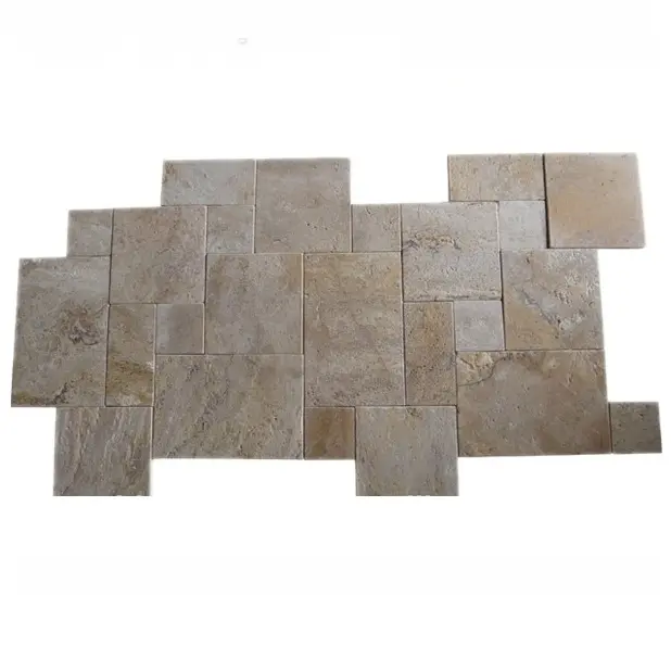 Beige Travertine Slab Flagstone Lối Đi Ngoài Trời Gạch Lát Đá Kiểu Pháp