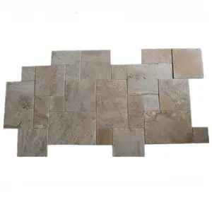 Beige Travertine Slab Flagstone Outdoor Pathway French Pattern Paving Stone Tile