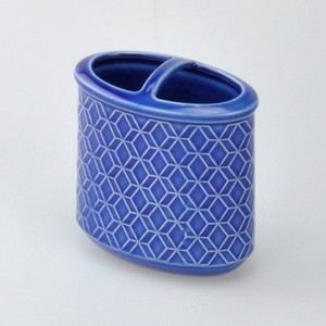 Porte-brosse de toilette en céramique à cylindre rond peint en glaçure bleue - Product Image 3