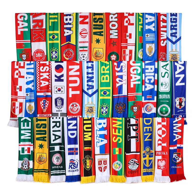 TOP SALE Custom Design Werbe Acryl Fußball Fan Schal für Großhandel Polyester Schal Frauen Mädchen Dame, Männer Promotion Schal