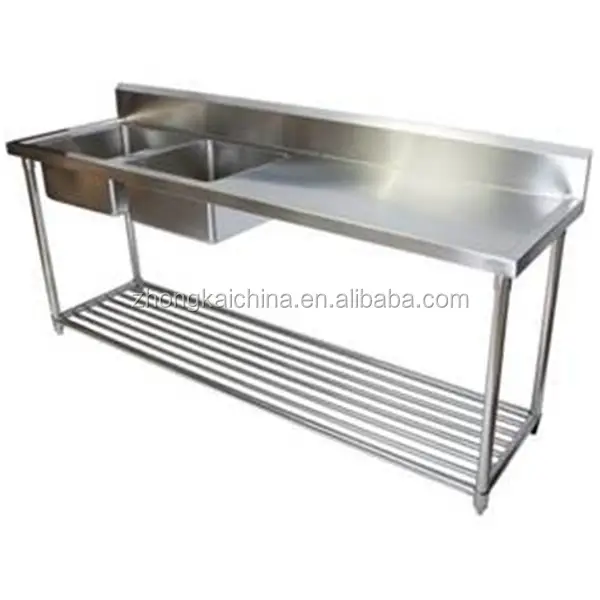 Large Size Kitchen Stainless Steel Work Table With Washing Hand Sink
