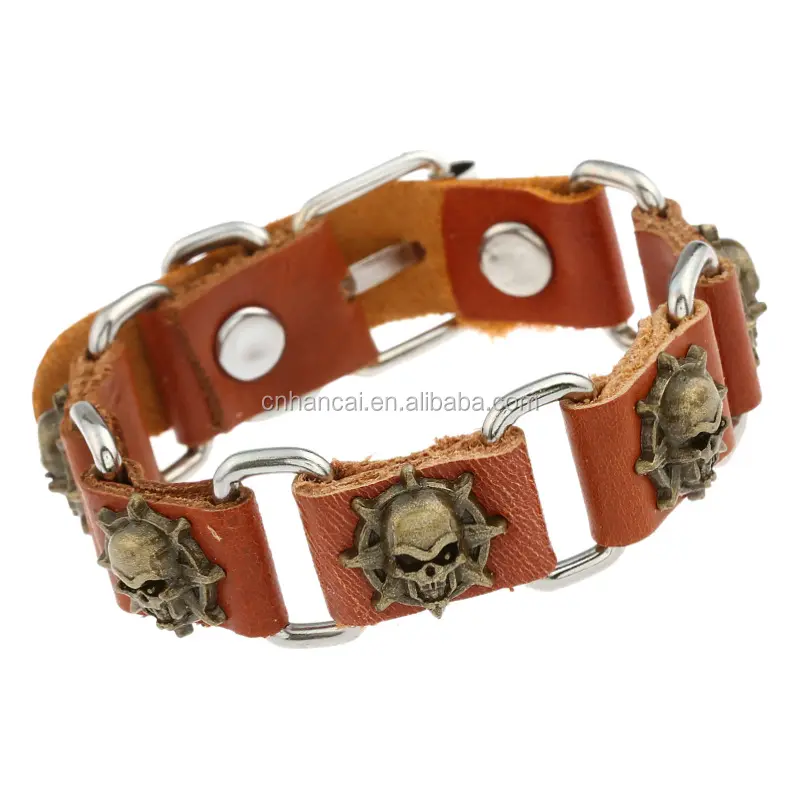 New Fashion Bangles Brand Skull Chain Leather Men's Bracelet European Style Knighthood Link Charm Bracelets Jewelry