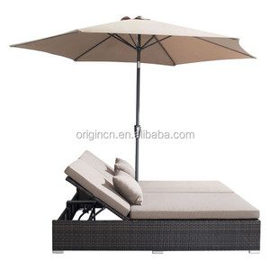 Chaise longue de <span class=keywords><strong>lit</strong></span> de luxe conçu 2 personnes réglable dos <span class=keywords><strong>parapluie</strong></span> trou rotin soleil <span class=keywords><strong>lit</strong></span> - Product Image 2