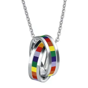 Venta al por mayor orgullo gay collar de la joyería 316L de acero inoxidable Multicolor gay collar