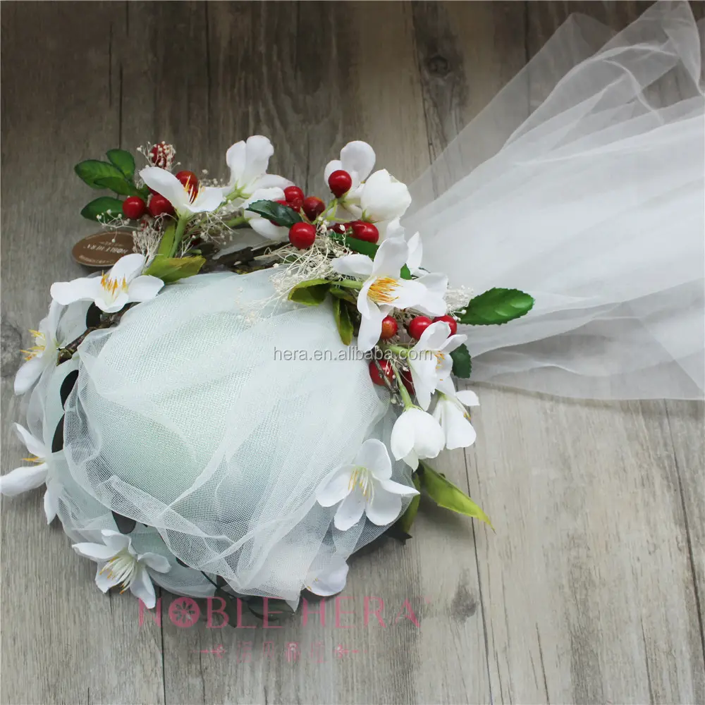 Handmade สีขาว Veil Headpiece ดอกไม้โบฮีเมียพวงหรีดผมผ้าคลุมหน้าเจ้าสาวมงกุฎดอกไม้มงกุฎสำหรับงานแต่งงาน
