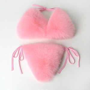 Özel 2025 yeni tasarım gerçek tilki kürk sutyen seksi sutyen ve külot kadın Lady Frenate için sıcak iç çamaşırı Bikini seti - Product Image 3