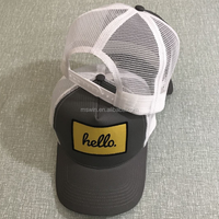 Gorra de conductor de camión para hombre de alto perfil promocional de malla blanca Parche de bordado personalizado de calidad superior Sombrero de camionero de algodón de 5 paneles