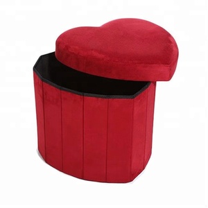 Heart Shape Short Floss Velvet Foldable <strong>Storage</strong> Ottoman Pouf <strong>Seat</strong> - Product Image 2