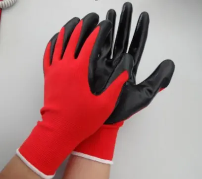 Nylon Nitrile Sarung Tangan Nitrile Coated Keselamatan Dicetak dengan Logo Tangan Melindungi Sarung Tangan Kerja