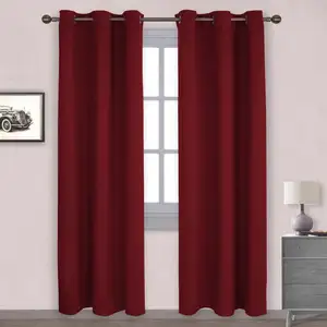 Wholesale Church Curtain Decor Soundproof Room Darkening Solid Burgundy Eyelet Window Curtains