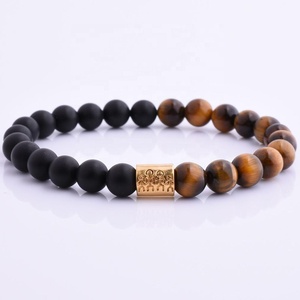 Braccialetti di perline personalizzati con Logo quadrato nero in bronzo grigio da 8mm - Product Image 2