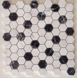 Gezoet Zwart en wit hexagon marmeren vloer mozaïek natuursteen tegels