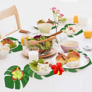 60 pièces de décorations de fête tropicales, feuilles de palmier et fleurs d'hibiscus hawaïennes, ensemble pour fête luau, décoration de table de plage jungle - Product Image 5