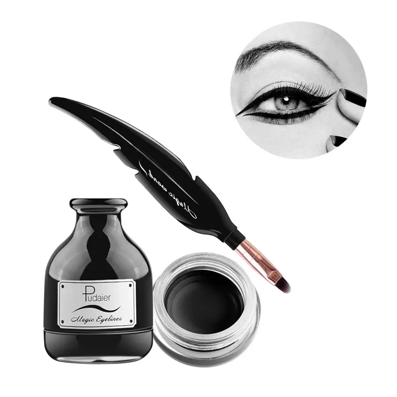 Gel Eyeliner Hitam Tahan Lama dengan Alat Kuas, Pigmen Gel Eye Liner Krim Kosmetik Mata